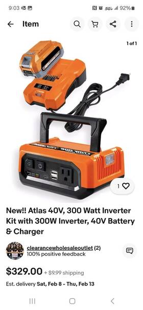 9317549996 Atlas 300w Battery Powered Inverter Kit And Charger