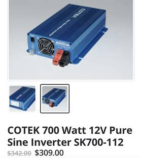 Cotek Sk700-112 120vac 10.5-15.0vdc 700w 50/60hz Pure Sine Wave Inverter