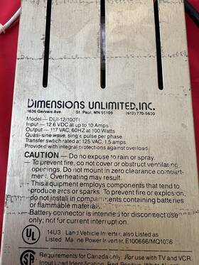 E100666 Dimensions Unlimited E100666/mq1036 Quasi-sine Wave Inverter Dui-12/100ti