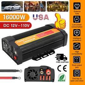 16000w Gearzaar 653945827470 Car Power Inverter Dc 12v To Ac 110v Pure Sine Wave Solar Converter Lcd W