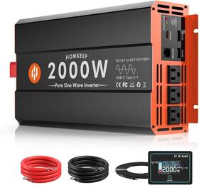 Homkeep-2000p Homkeep 2000w Pure Sine Wave Power Inverter 12v Dc To 110v Ac Converter Peak 40