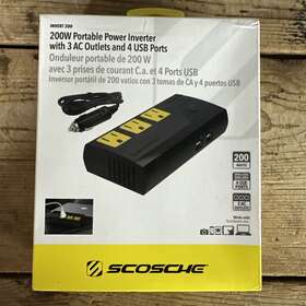 025pi200ps-1 Scosche 200w Portable Power Inverter With 3 Ac Outlets And 4 Usb Ports Pi200ps