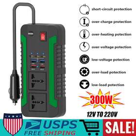 300w Unbraned 924050380946 Car Power Inverter Converter Dc 12v To Ac 220v 3 Pd 4 Usb Fast Charging