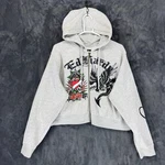 Hardy Womens 3X Gray Tattoo Graphic Cropped Zip Up Hoodie EHW1800-12 Panther. Fixed Price $35.00.