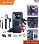 14.8V Jump Starter + 150PSI Air Compressor With Lcd, Power Bank, Led - Black. Fixed Price $63.64.