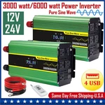 3000W 6000W 12V 24V To 110V Pure Sine Wave Inverter Converter 4USB 4AC Lcd Truck. Fixed Price $129.59.